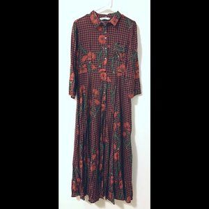 Zara long shirtdress, poppies and plaid